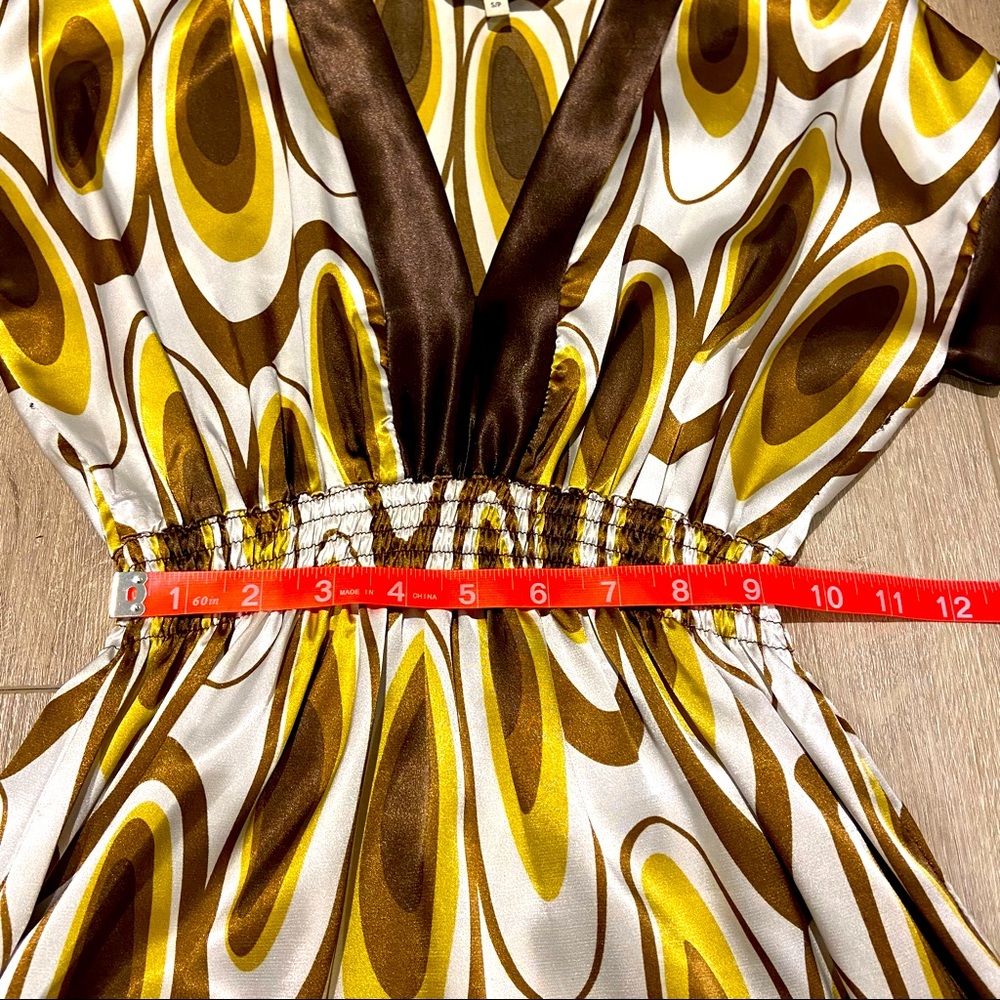 RW&CO Brown Peacock Pattern Satin Dress, Small - Picture 7 of 9